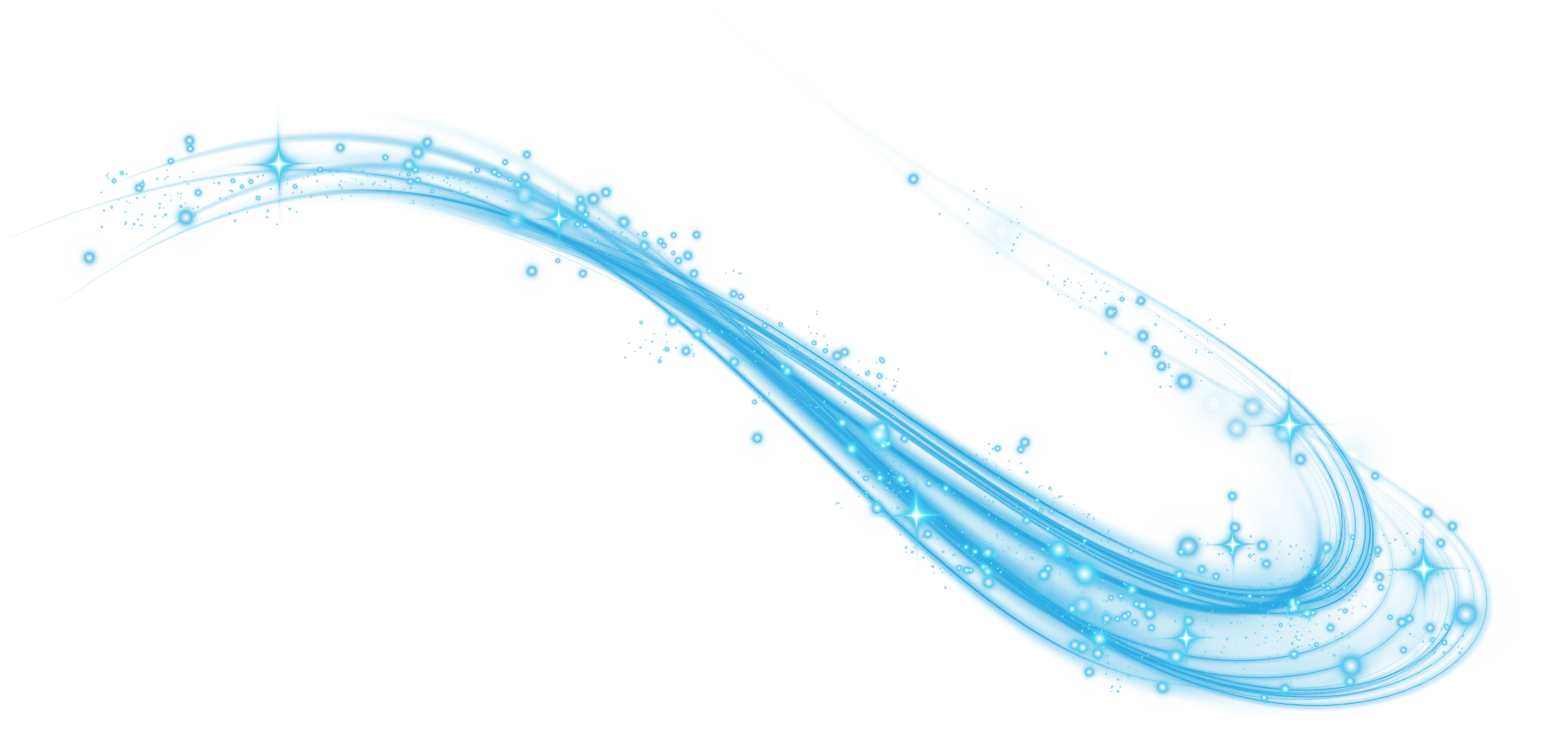 Blue magic spirals with sparkles. Blue light effect. Glitter particles with lines. Swirl effect.